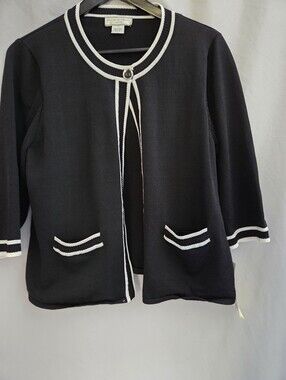 Allison Daley Black Knit Jacket with White Trim